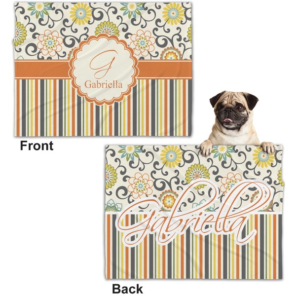 Swirls, Floral & Stripes Microfleece Dog Blanket - Regular - Front & Back