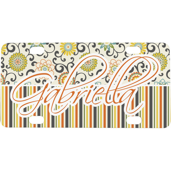 Custom Swirls, Floral & Stripes Mini / Bicycle License Plate (4 Holes) (Personalized)