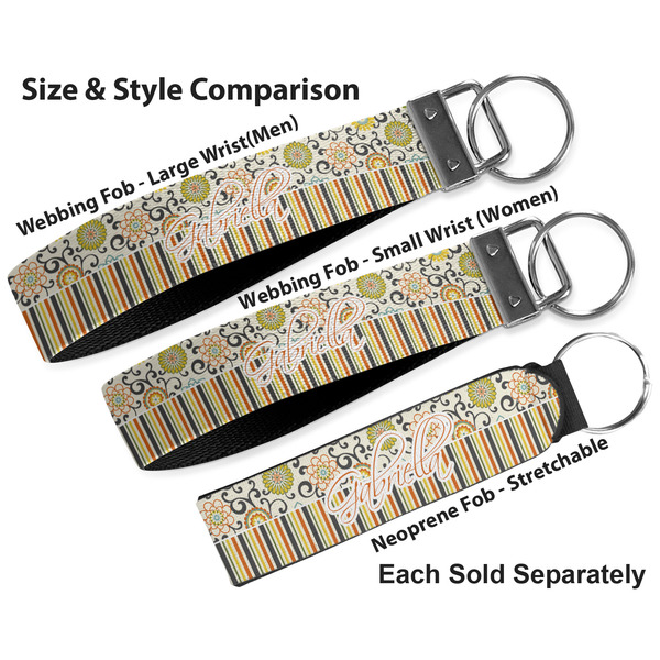 Swirls, Floral & Stripes Multiple Key Ring comparison sizes
