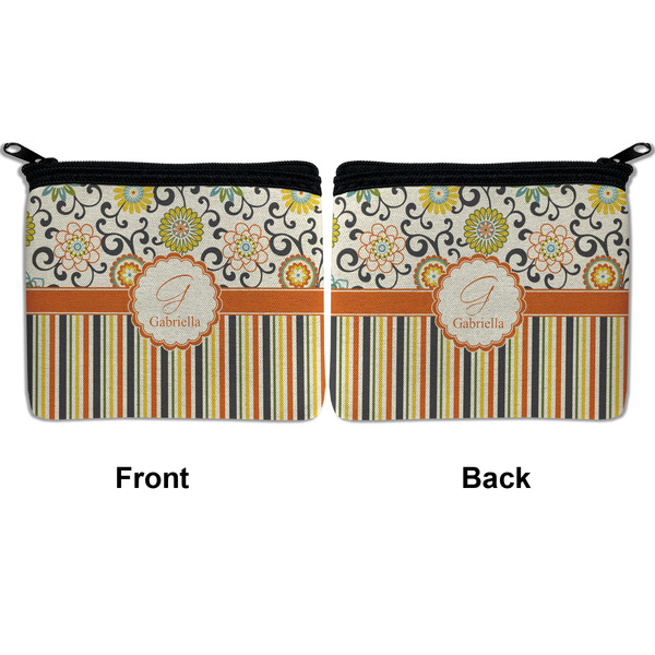 Swirls, Floral & Stripes Neoprene Coin Purse - Front & Back (APPROVAL)