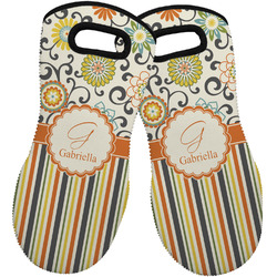 Swirls, Floral & Stripes Neoprene Oven Mitts - Set of 2 w/ Name and Initial