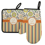 Swirls, Floral & Stripes Left Oven Mitt & Pot Holder Set w/ Name and Initial
