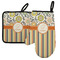 Swirls, Floral & Stripes Left Oven Mitt & Pot Holder Set w/ Name and Initial