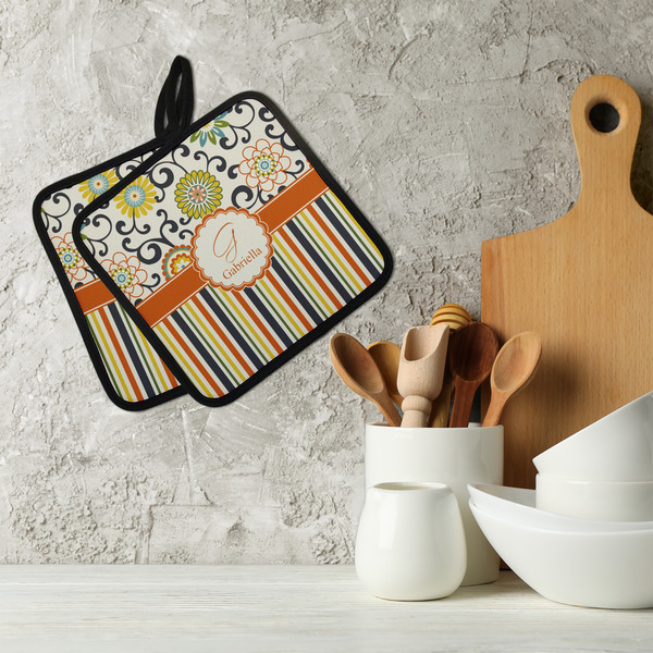 Swirls, Floral & Stripes Neoprene Pot Holder - Set of 2  LIFESTYLE