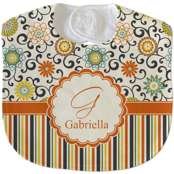 Swirls, Floral & Stripes New Baby Bib - Closed and Folded