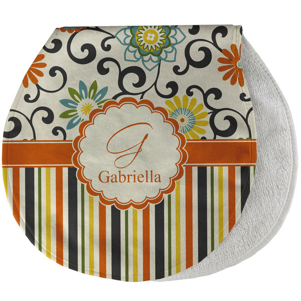 Custom Swirls, Floral & Stripes Burp Pad - Velour w/ Name and Initial