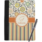 Swirls, Floral & Stripes Notebook Padfolio - Large w/ Name and Initial