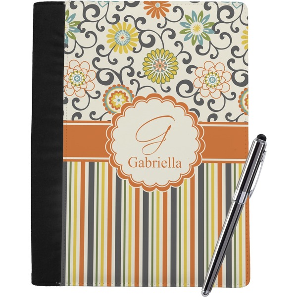 Custom Swirls, Floral & Stripes Notebook Padfolio - Large w/ Name and Initial