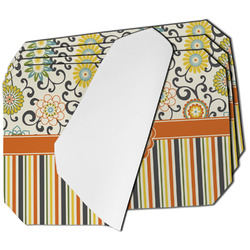 Swirls, Floral & Stripes Dining Table Mat - Octagon - Set of 4 (Single-Sided) w/ Name and Initial