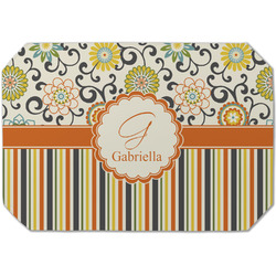 Swirls, Floral & Stripes Dining Table Mat - Octagon (Single-Sided) w/ Name and Initial