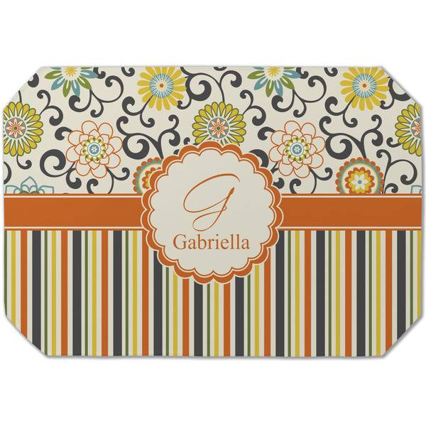 Custom Swirls, Floral & Stripes Dining Table Mat - Octagon (Single-Sided) w/ Name and Initial