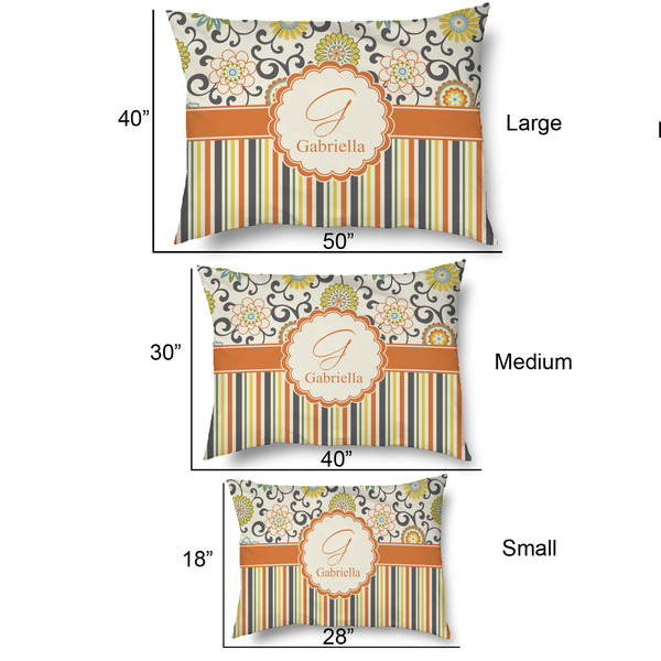 Swirls, Floral & Stripes Outdoor Dog Beds - SIZE CHART