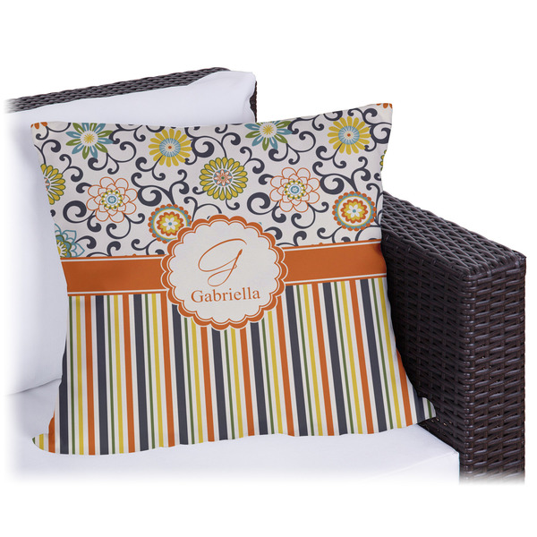 Custom Swirls, Floral & Stripes Outdoor Pillow - 20" (Personalized)