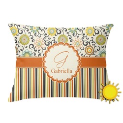 Swirls, Floral & Stripes Outdoor Throw Pillow (Rectangular) (Personalized)