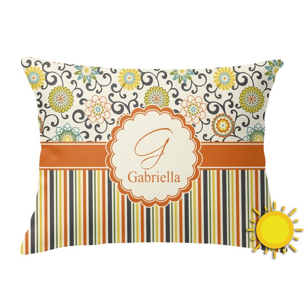 Custom Swirls, Floral & Stripes Outdoor Throw Pillow (Rectangular) (Personalized)