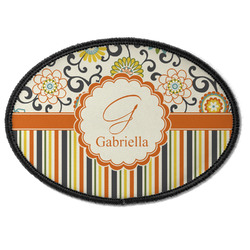 Swirls, Floral & Stripes Iron On Oval Patch w/ Name and Initial
