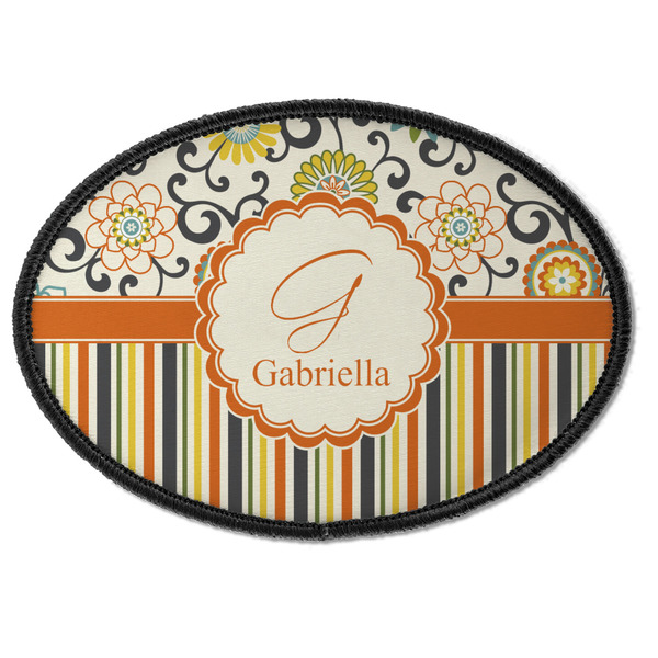 Custom Swirls, Floral & Stripes Iron On Oval Patch w/ Name and Initial