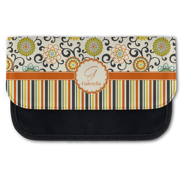 Custom Swirls, Floral & Stripes Canvas Pencil Case w/ Name and Initial