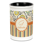 Swirls, Floral & Stripes Ceramic Pencil Holders - Black