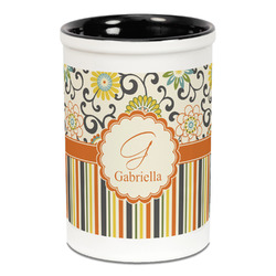 Swirls, Floral & Stripes Ceramic Pencil Holders - Black