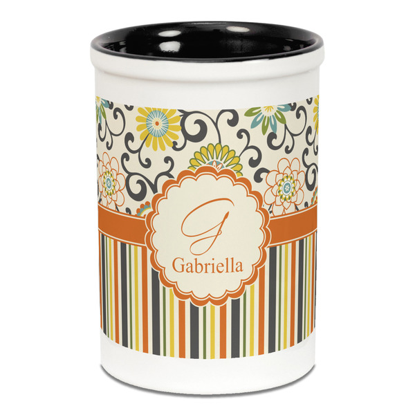 Swirls, Floral & Stripes Pencil Holder - Black