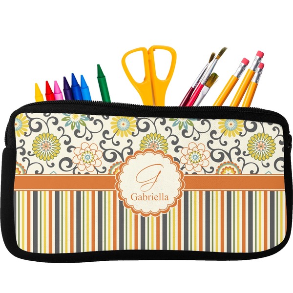 Custom Swirls, Floral & Stripes Neoprene Pencil Case (Personalized)