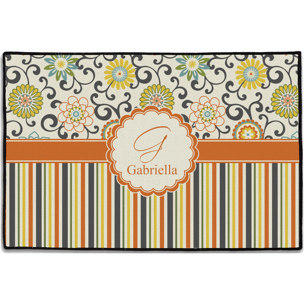 Swirls, Floral & Stripes Personalized Door Mat - 36x24 (APPROVAL)