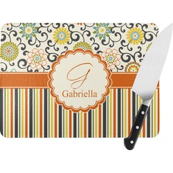 Swirls, Floral & Stripes Rectangular Glass Cutting Board (Personalized)