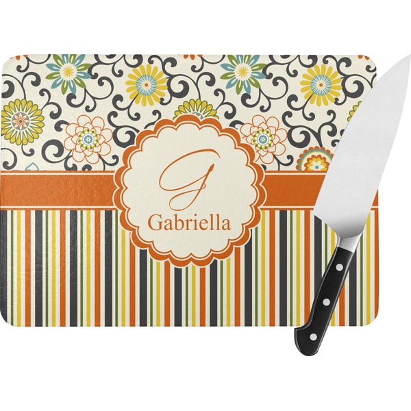 Custom Swirls, Floral & Stripes Rectangular Glass Cutting Board - Medium - 11"x8" (Personalized)