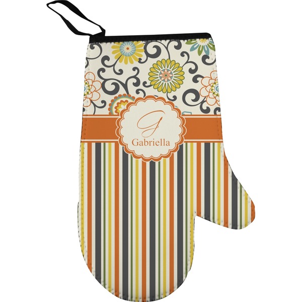 Custom Swirls, Floral & Stripes Right Oven Mitt (Personalized)
