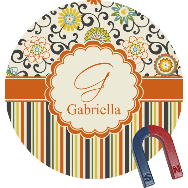 Custom Swirls, Floral & Stripes Round Fridge Magnet (Personalized)