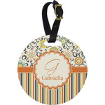 Swirls, Floral & Stripes Plastic Luggage Tag - Round (Personalized)