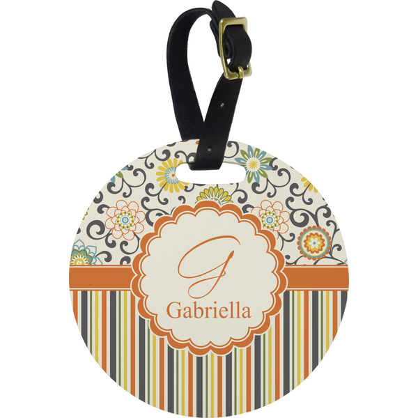 Custom Swirls, Floral & Stripes Plastic Luggage Tag - Round (Personalized)