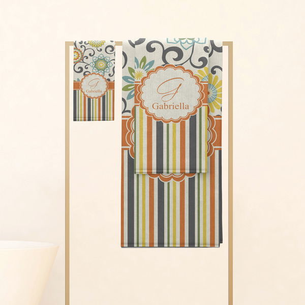 Swirls, Floral & Stripes Personalized Towel Set