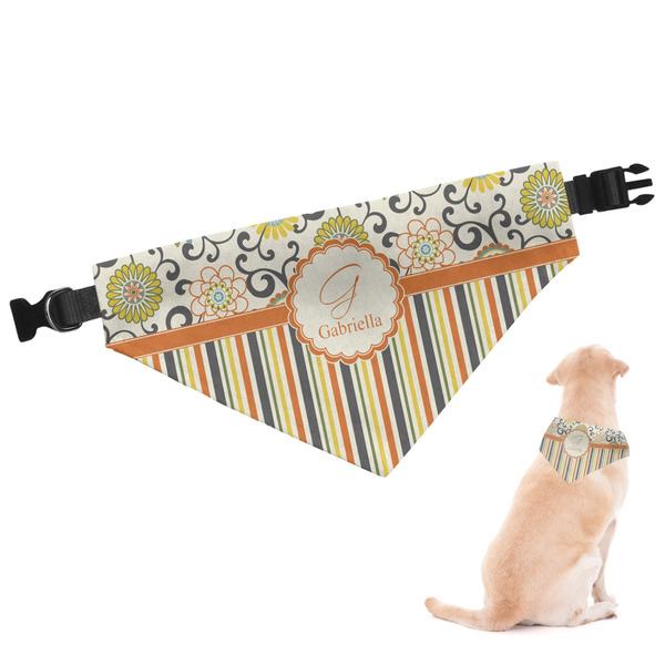 Custom Swirls, Floral & Stripes Dog Bandana - XLarge (Personalized)
