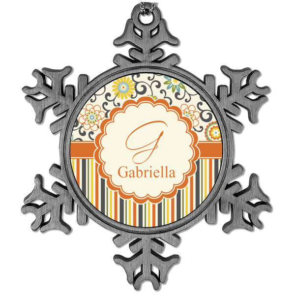 Custom Swirls, Floral & Stripes Vintage Snowflake Ornament (Personalized)