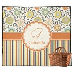 Swirls, Floral & Stripes Outdoor Picnic Blanket (Personalized)