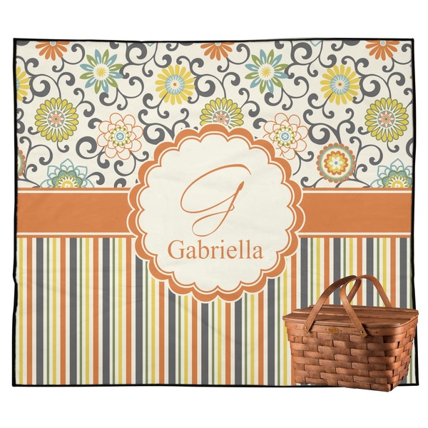 Custom Swirls, Floral & Stripes Outdoor Picnic Blanket (Personalized)