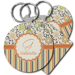Swirls, Floral & Stripes Plastic Keychain (Personalized)