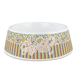 Swirls, Floral & Stripes Plastic Dog Bowl - Medium (Personalized)