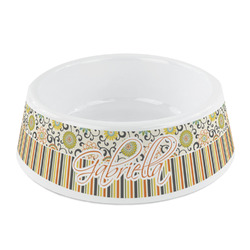 Swirls, Floral & Stripes Plastic Dog Bowl - Small (Personalized)
