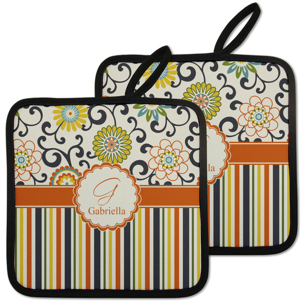 Swirls, Floral & Stripes Pot Holders - Set of 2 MAIN