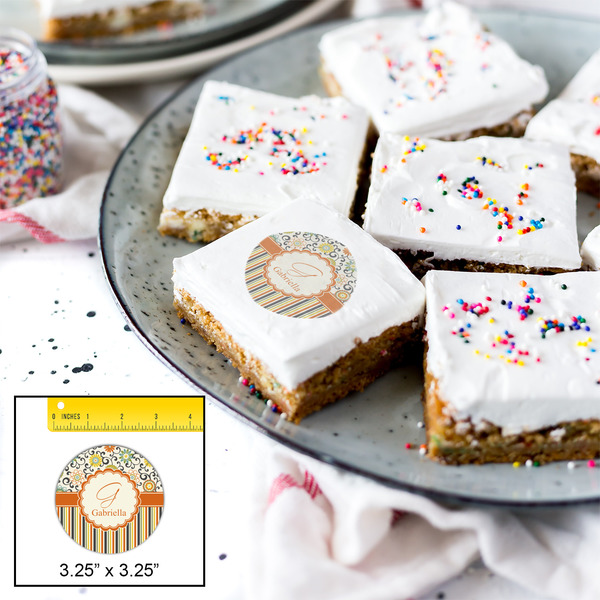 Swirls, Floral & Stripes Printed Icing Circle - Large - In Context