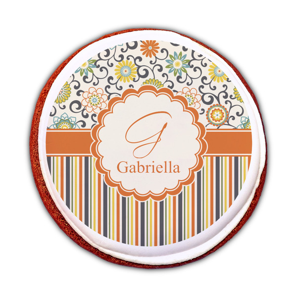 Swirls, Floral & Stripes Printed Icing Circle - Medium - On Cookie