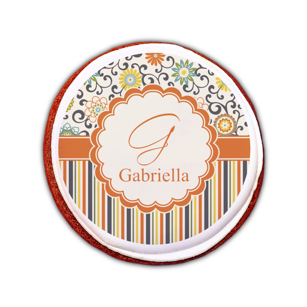 Swirls, Floral & Stripes Printed Icing Circle - Small - On Cookie