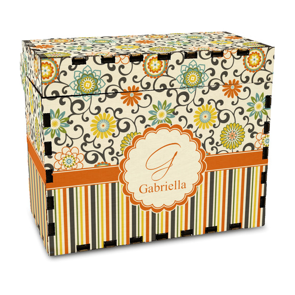 Custom Swirls, Floral & Stripes Wood Recipe Box - Full Color Print (Personalized)