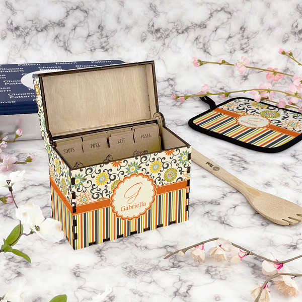 Swirls, Floral & Stripes Recipe Box - Full Color - In Context