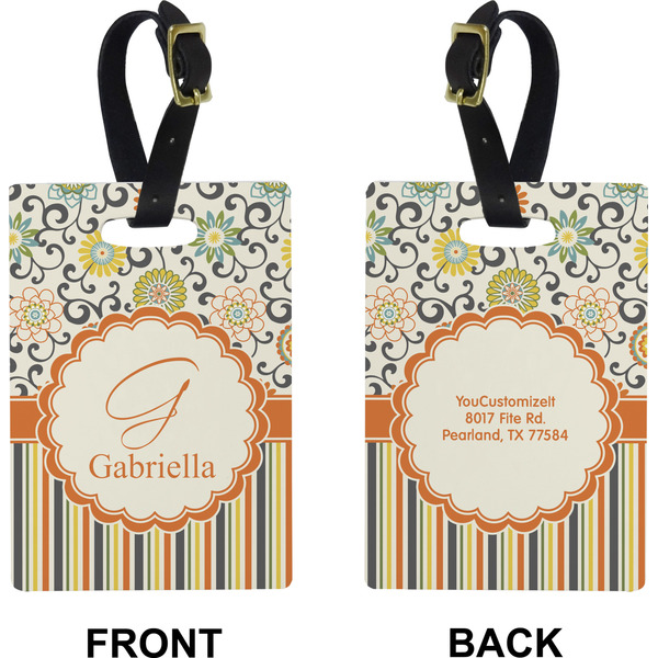 Swirls, Floral & Stripes Rectangle Luggage Tag (Front + Back)