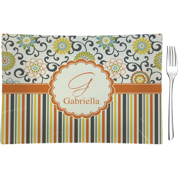 Custom Swirls, Floral & Stripes Rectangular Glass Appetizer / Dessert Plate - Single or Set (Personalized)