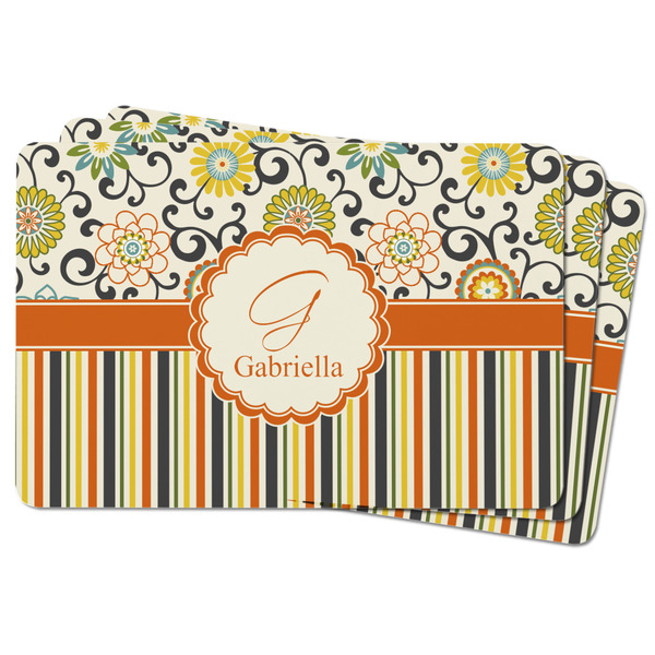 Swirls, Floral & Stripes Rectangular Fridge Magnet - THREE